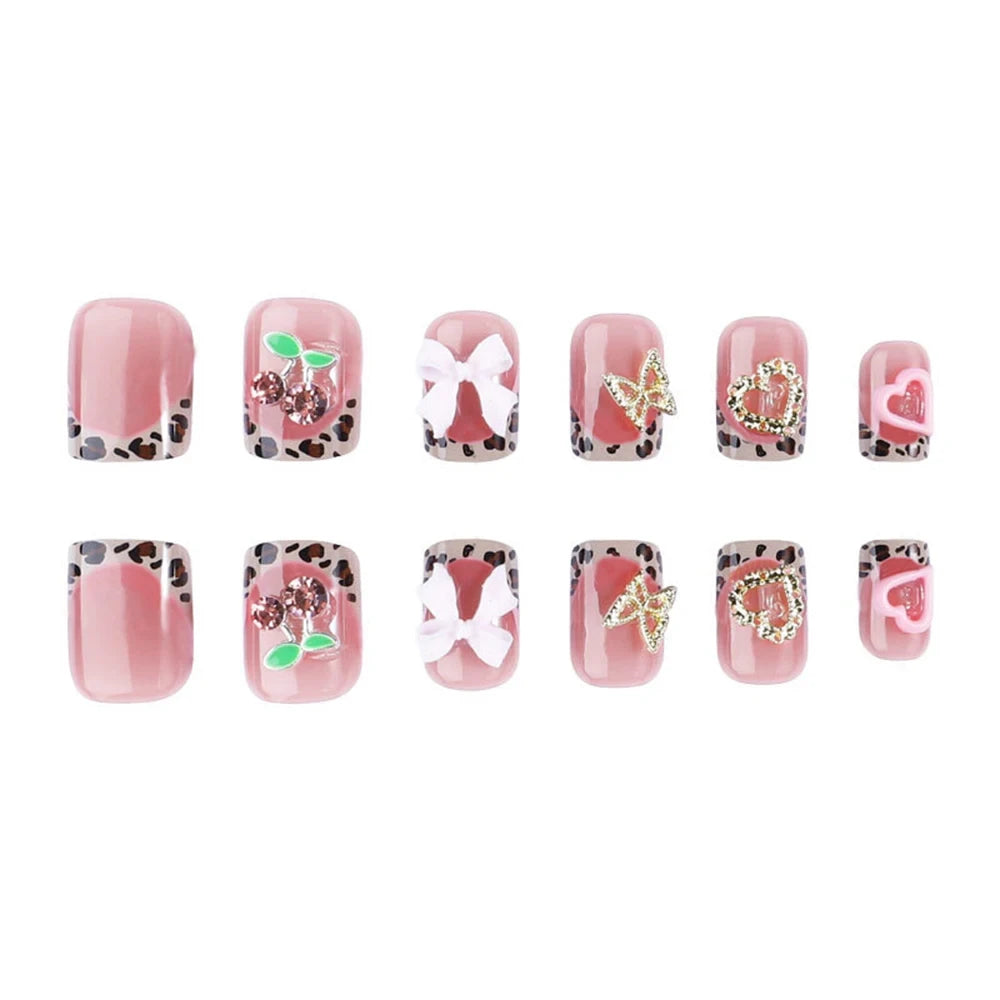 Short Square Leopard French Press On Nails