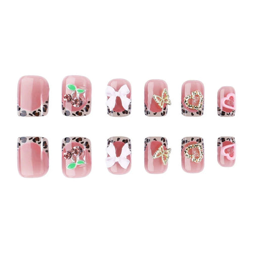Short Square Leopard French Press On Nails
