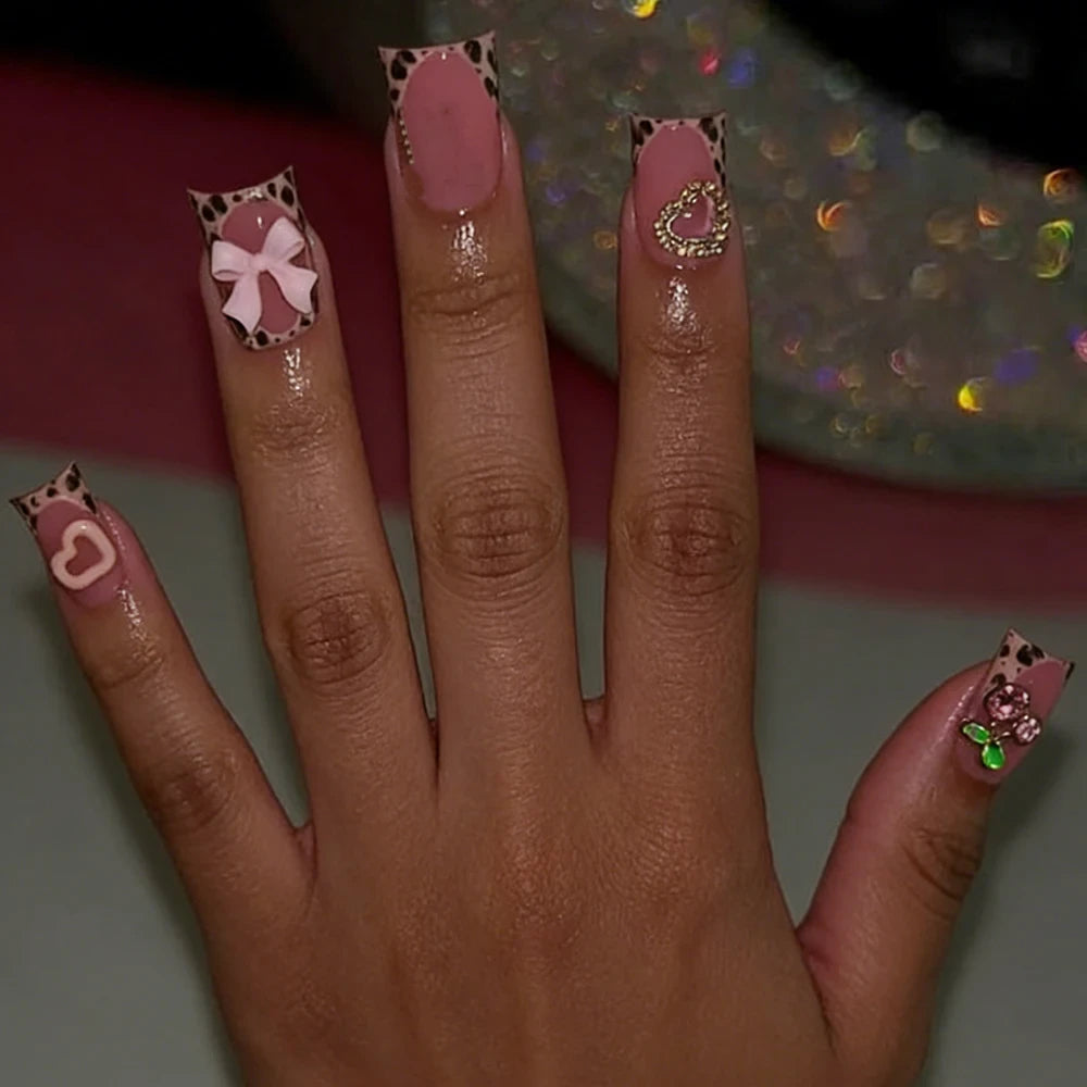 Short Square Leopard French Press On Nails