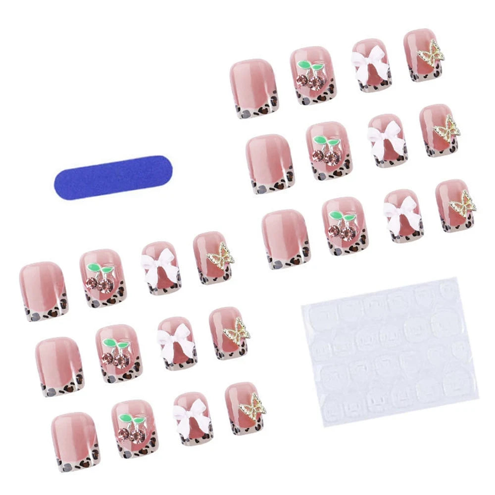 Short Square Leopard French Press On Nails