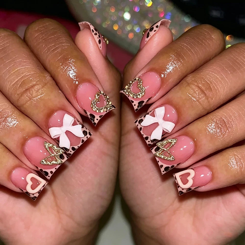Short Square Leopard French Press On Nails
