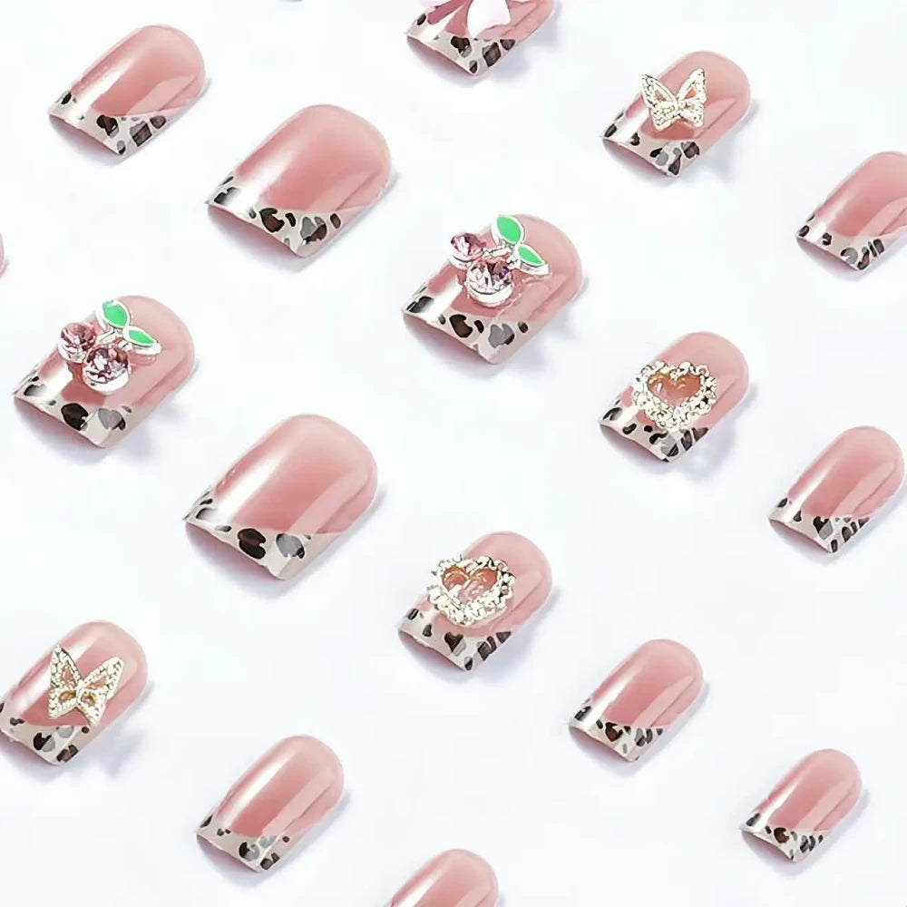Short Square Leopard French Press On Nails