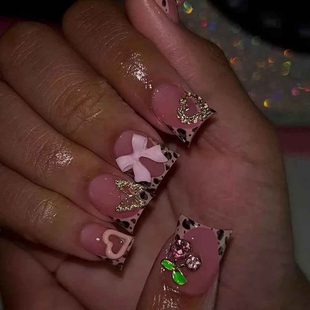 Short Square Leopard French Press On Nails